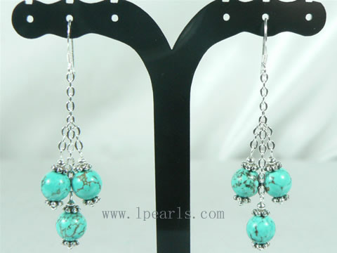 wholesale 8mm blue turquoise sterling dangling earrings