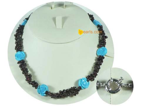 double rows blue flower turquoise necklace
