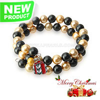 Latest Christmas gold and black shell pearls women bracelet