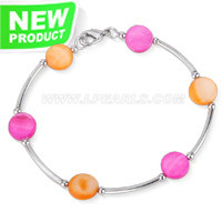 10mm orange pink shell pearls bracelet for women 7.5 inch