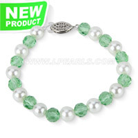 8mm white shell pearls green crystal bracelet for women 7.5 inch