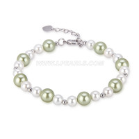 round mix white green shell pearls bracelet for women 7.5”