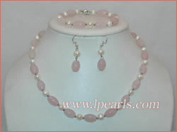 8-11mm oval rose quartz jewelry sets with freshwater pearl