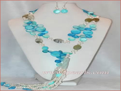 20mm blue shell jewelry set with 6-7mm side-drilled pearl