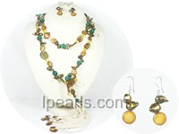 Opera style dark blue blister pearl set with black shells