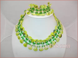 green crystal necklace-bracelet set with sterling silver