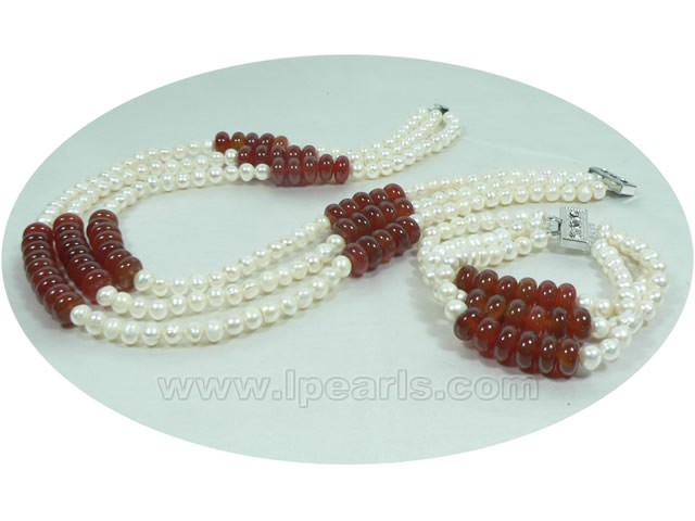 6-7mm white pearl and counting frame agate jewelry set