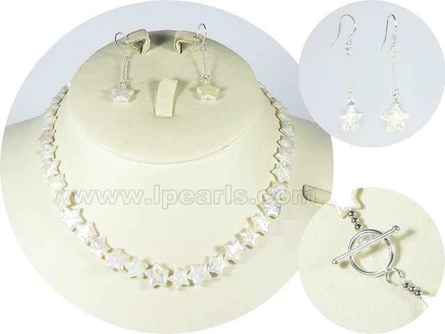 pentacle white freshwater jewelry pearl necklace, earring-sets