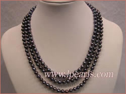three strands 6-7mm blue cultured freshwater pearl necklace