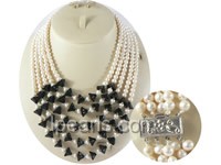 6-7mm 5 rows freshwater jewelry pearl necklace with crystal bead