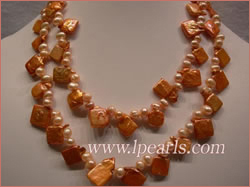freshwater jewelry pearl necklace made of square pearls & potato