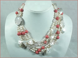 five strands 6-7mm freshwater jewelry pearl necklace with seashe