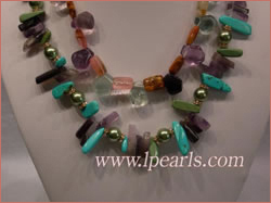 two strands jewelry necklace with gemstones,seashell pearls & zi
