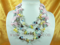 three rows rice blue jewelry pearl necklace