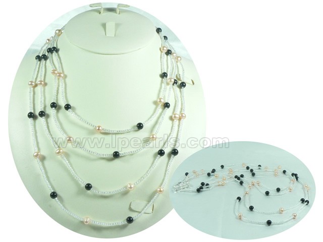 four rows 6-7mm fresh water jewelry pearl necklace
