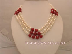 Precious three rows white fresh water jewelry pearl necklace wit
