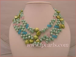 6-7mm green firecracker jewelry pearl necklace ended with flower