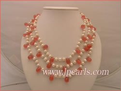 three rows 6-7mm white fresh water jewelry pearl necklace