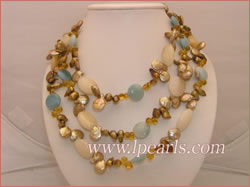 three rows champagne fresh water jewelry pearl necklace