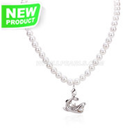 8mm white round shell pearls shark pendant necklace for women