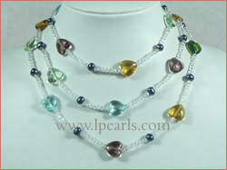 14mm heart crystal necklace with black pearls and agates