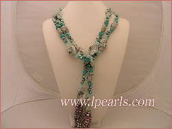 6-7mm side-drilled green and purple freshwater pearl necklace