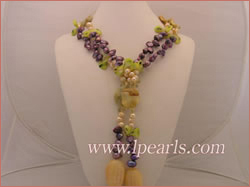 purple blister and side-drilled yellow pearl long necklace