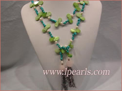 turquoise and shell beads long necklace