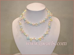 white Round freshwater pearl necklaces-irregular crystal beads