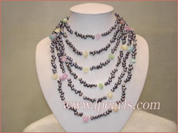 strand black side-drilled freshwater pearl long necklace