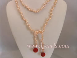pink color side-drilled freshwater pearl necklace