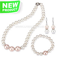 white pink shell pearls necklace bracelet earrings jewelry set f