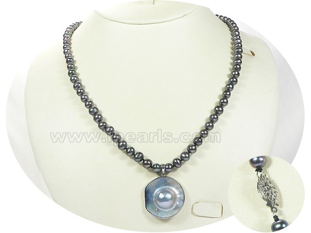 6-7mm black cultured freshwater jewelry pearl necklace