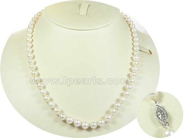 7-8mm white cultured fresh water jewelry pearl necklace