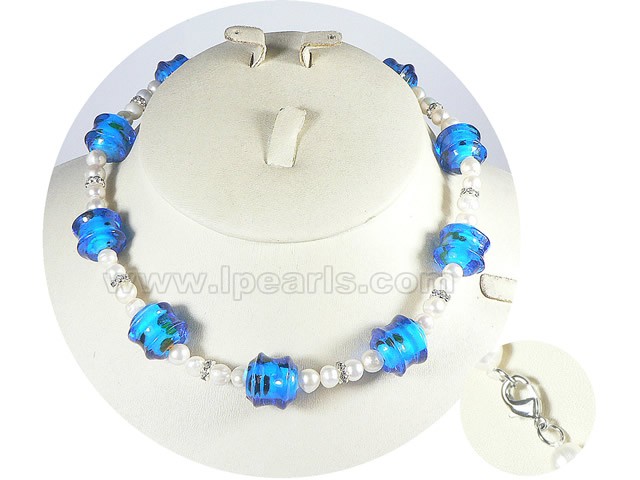 6-7mm white freshwater jewelry pearl necklace with coloured glaz