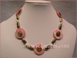 Necklace made of fresh water branch jewelry pearls & shell beads