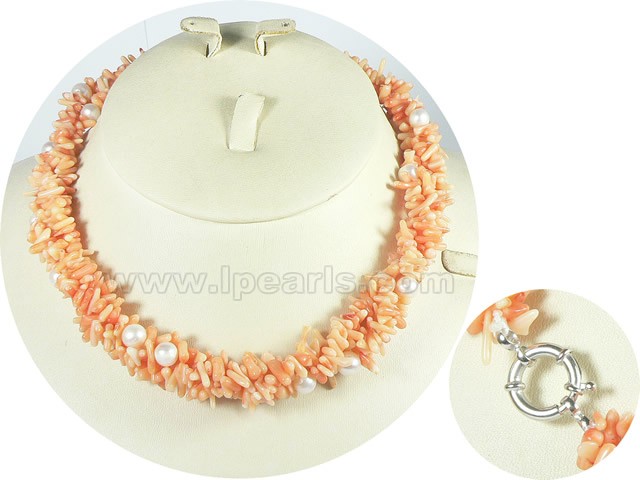 Freshwater pearl necklaces with pink Coral