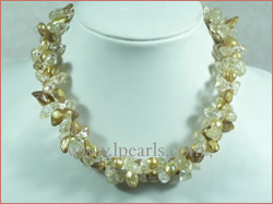 two twisted strands champagne freshwater blister pearl necklace
