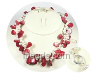 6-7mm white freshwater pearl necklace with coral bead