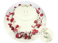 6-7mm white freshwater pearl necklace with coral bead