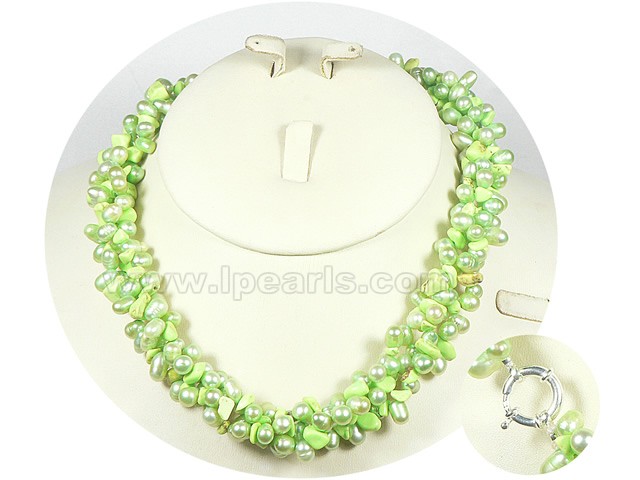 6-7mm side-drilled pearl necklace with turquoise beads