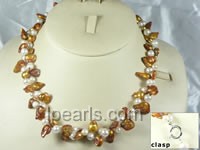 Two twisted strands brown and white blister pearl necklace
