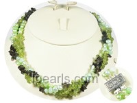 pearl necklace with crystal beads-4 twisted strands
