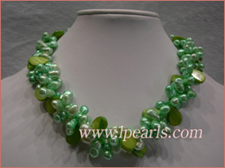 6-10mm green twins freshwater pearl with shell beads