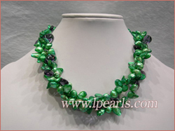 blister pearls necklace with amethyat beads-3 twisted strands