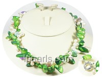 freshwater white pearl necklace with green bister pearls