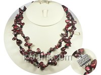 Two rows wine red blister pearl necklace with black crystal bead