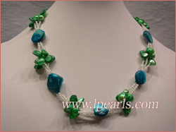 Three strands blister pearl necklace with shell buggets