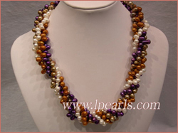 multi colors top drilled pearl necklace-4 twisted strands