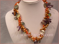 top drill pearl necklace with shell beads-3 twisted strands